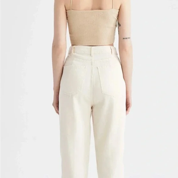 De Facto Twill Hogh Waist Tapered Leg Pants Beige Ivory Trousers Cotton 10 US - Picture 3 of 10